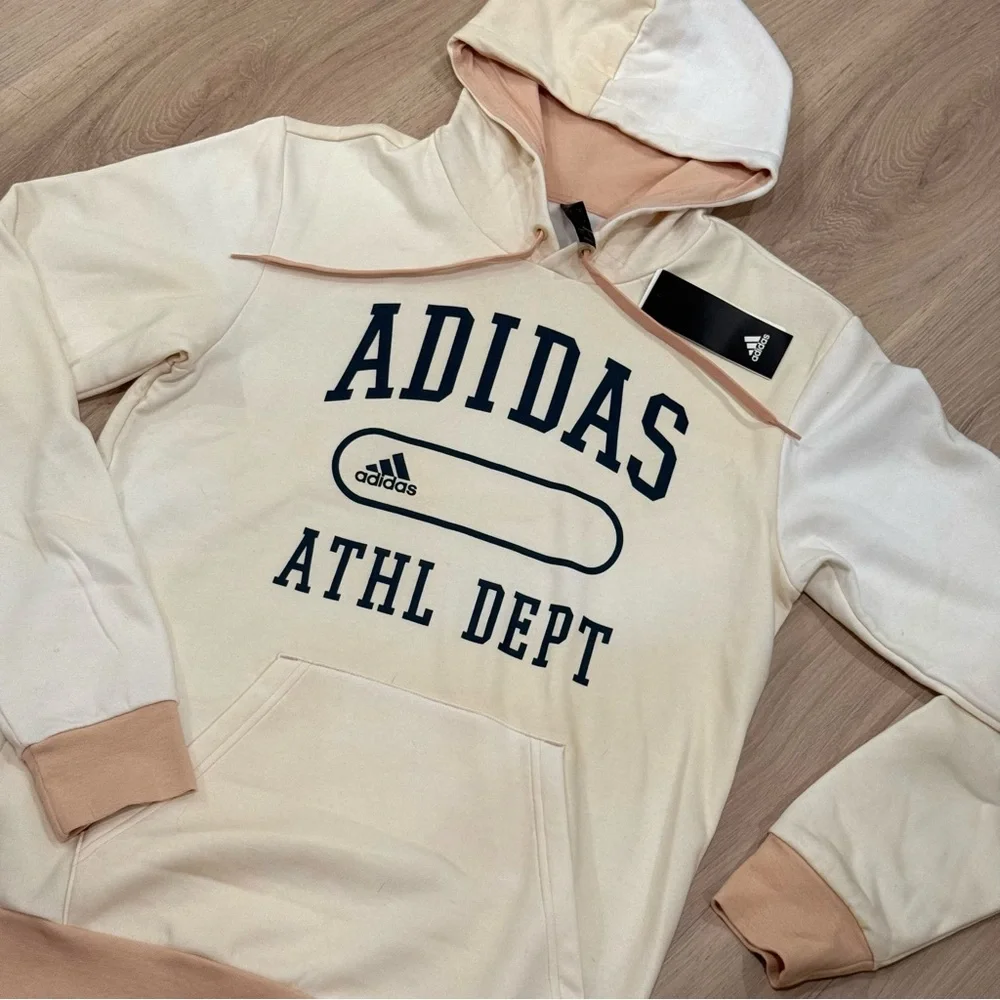 NWT Adidas Men’s Athletic Dept Fleece Hoodie in White/Halo Blush